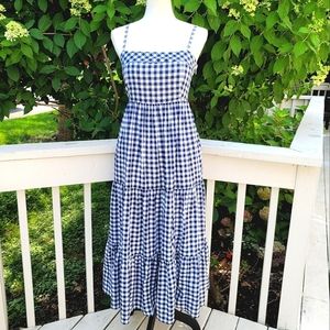 J. Crew Blue and White Gingham Midi Dress